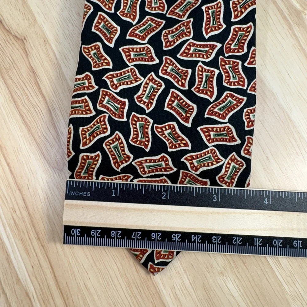 Robert Talbott Men's Black Red Green White Geometric Woven Silk Tie One Size